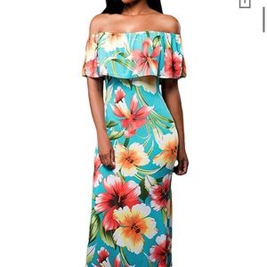 Off the shoulder tropical maxi dress